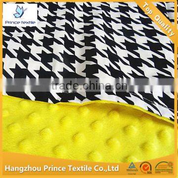 Houndstooth Print With Yellow Dots Minky Baby Blanket