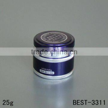 25g blue color metal jar with glass insider