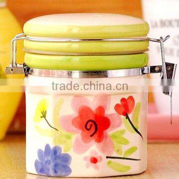 handpaint ceramic container with lid