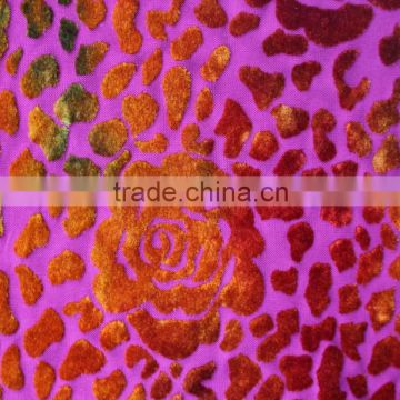 3D floral burn-out print polyester flocked woven velvet fabric