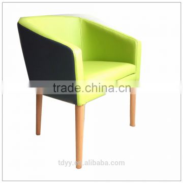 TDSM-35-3 QVB HANGZHOU JIANDE TONGDA GREEN PU LEATHER ARMREST BEECH ROUND LEG LIVEING ROOM SOFA DINING SOFA