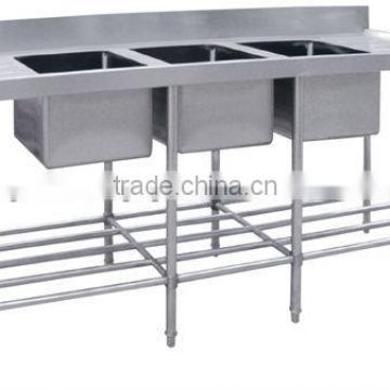 Tiple Sink Bench With Pot Shelf, Stainless Steel Bench Sink With Pot Shelf