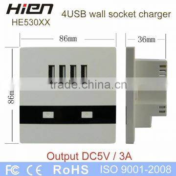 CE Approved 4 USB Wall Socket Square Socket Pipe Plug for Mobile Phone and Tablets photo-4