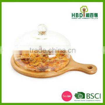 Promotional clear cheese dome with round bamboo cutting board