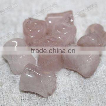 Rose quartz carved flower ear piercing plugs