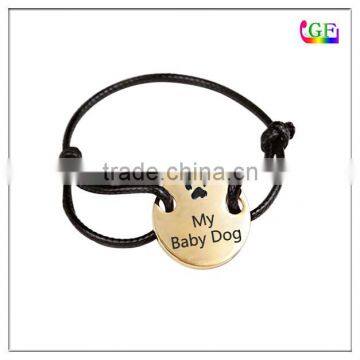 Personalized logo disc black Woven Nylon Cord alloy Bracelet