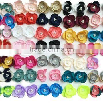 Mini handmade chiffon fabric flower with pearls center, The ornament of scarf