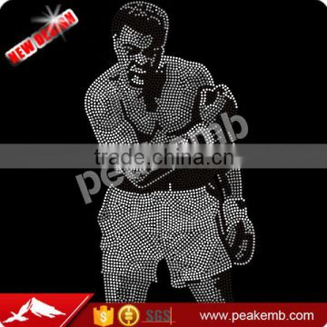 Wholesale Muhammad ALI Portrait Iron on Rhinestone Transfers for Garment