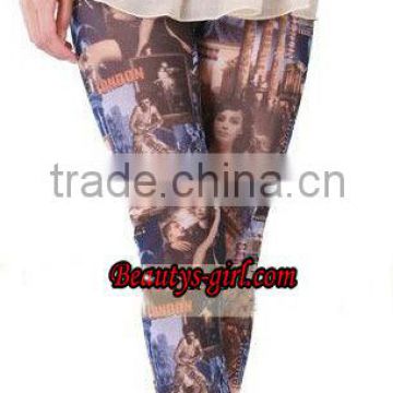 thin trousers sexy lady leggings with full film pattern