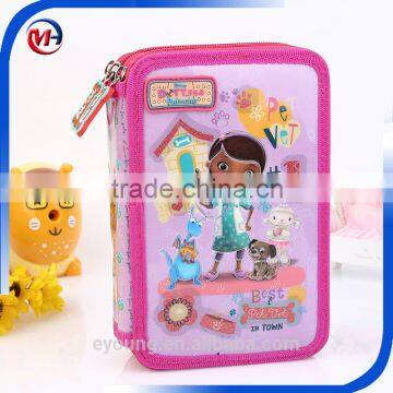 one/two/three zipper pencil case set with stationery,with rubber puller