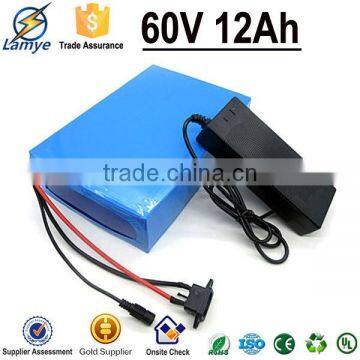 Alibaba golden member 60v 12ah lithium ion battery pack for ebike PVC Case CC/CV Charger & 15amp BMS