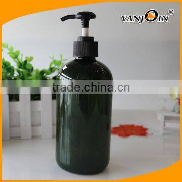 Empty 500ml green boston round plastic lotion bottle with pump dispenser