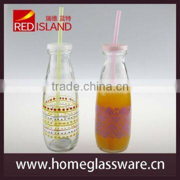 16oz Beverage Glass Bottle With Plastic Lids, Straws Hoting Selling photo-3