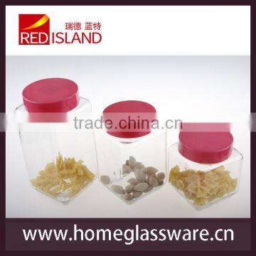 wholesale square glass jar with plastic lid glassware