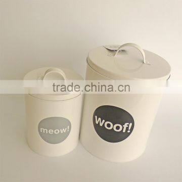 Metal Cat Dog Pet Dry Food Storage Container Tin With Scoop, Cream photo-2