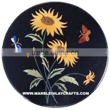 Black Marble Inlay Table Top Pietra Dura Inlaid Table Top