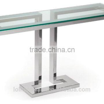 Factory price Euro Style stainless steel base glass console table