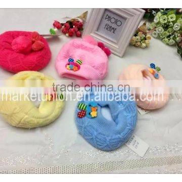 Knitted winter warmly kids beret ,color mix and with decoration of rabit