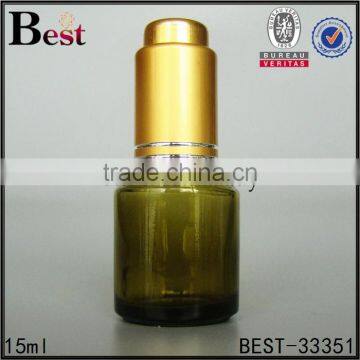 China Cosmetic Dark Green Frosted 15ml Glass Bottle With Screen Printing Black Pump Dropper for Cosmetic Essence Perfume photo-5