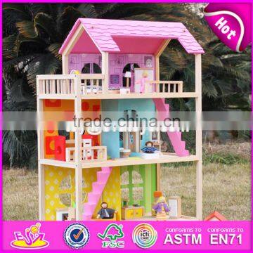 2017 New Design Pink Girls Pretend Play Wooden Doll House Toys W06A170 photo-6