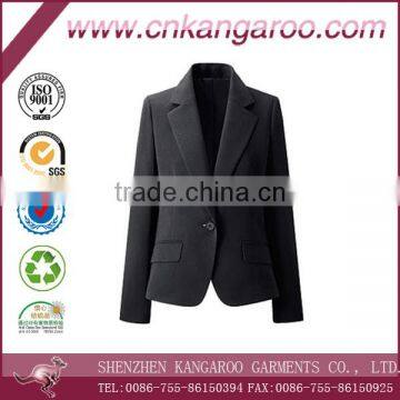 Womens woolen one button notch lapel welted pockets curved bottom formal office lady blazer