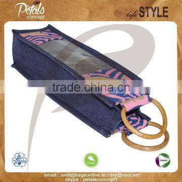 PP Laminated Jute One Bottle Wine Bag With Cane Handle & With Front Window photo-3