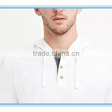 Hooded Henley Raglan Sleeves Hoodie Chambray Trim Button Placket Hoodie Curved Hem Hoodie photo-4