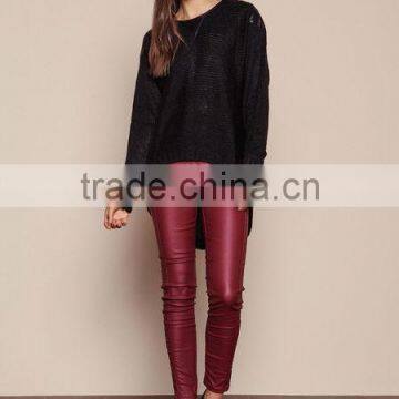 MGOO Brand Sweaters Pullover Model Black Leathertte Sweaters Knit Hi Low Fashion Clothing Urban photo-2