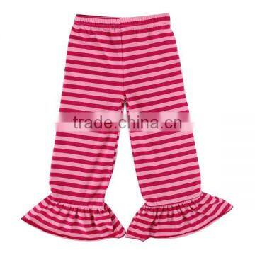 100% Cotton Knit Strip Fabric Single Ruffle Capri Pants photo-6