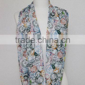 Stamps Pattern Chiffon Infinity Scarf, Circle Scarf, Long Scarf, Mother's Day Gift Ideas For Her, Spring - Summer - Fall - Winte photo-3