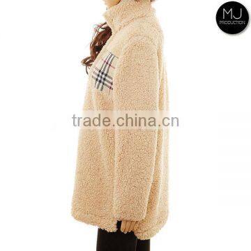 Wholesale Women Monogrammed Plaid Patch Fleece Pullover photo-5