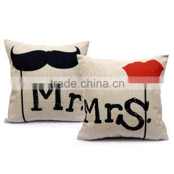 Mr and Mrs Cotton Linen Home Decorative Throw Pillow Covers