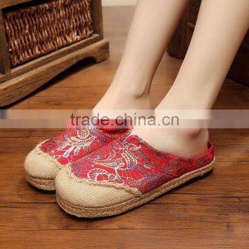 red blue flower women homemade linen sandals comfortable fisherman shoe folk slippers/Chinese ethnic flavor casual linen shoes