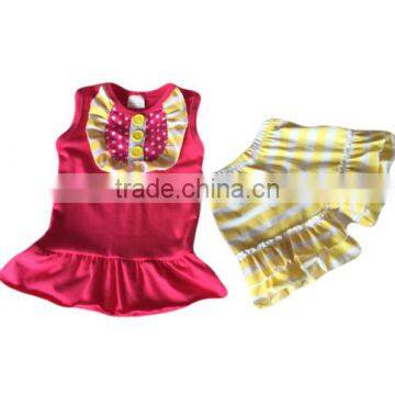 bulk wholesale kids clothing kids yellow stripe shorts mach ruffle bib sleeveless cloth baby clothes set summer