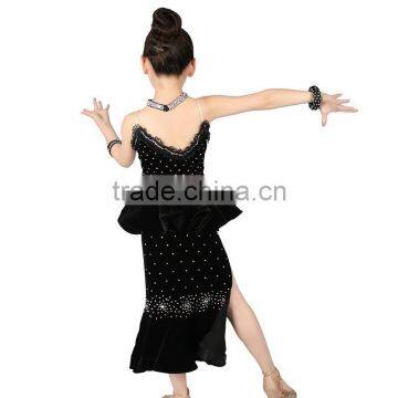 2017 Velvet Girls Child Latin Dance Costumes Black Red Fishtail Dance Dress For Kids photo-2