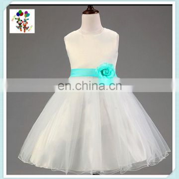 Kids Party White Gown Tulle Blue Flower Girl Dresses HPC-3128