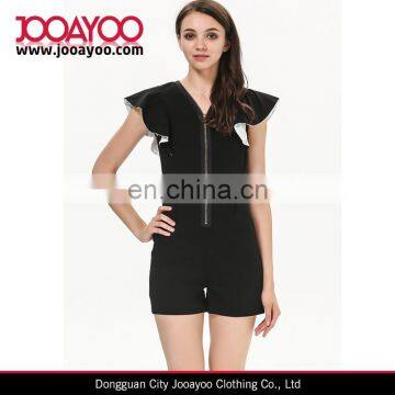 Fashion Women Ladies Black Sleeveless Ruffle Zipper Slim Jumpsuit