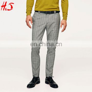 China Wholesale Formal Man Pants Grey Checked Slim Fit Trousers