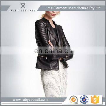 OEM Service for clothing manufacture black color cool lady leather motorcycle jacket