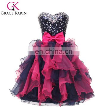 Hot Sale Stock Strapless Organza Sequins Ball Gown Short Evening Dress CL4976