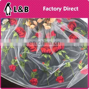 hot sale red rose design gauze fabric embroidery lace fabric fashion