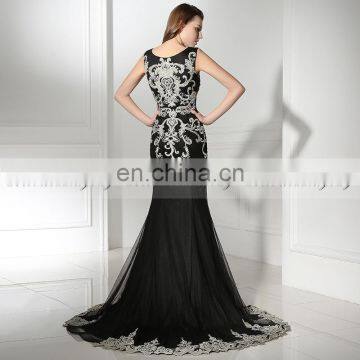 2017 New Arrival Mermaid Embroidered Black Formal Evening Dresses LX385 photo-3