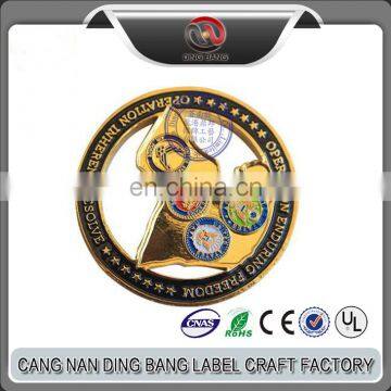 Professional OEM Metal Crafts Custom Made High End Soft Enamel Type 24k Gold World Map Hollow Coin