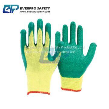 Economic Type Work Gloves Wholesale 10G 2 yarn Polycotton Liner Latex Crinkle Palm Coated Work Gloves With EN388