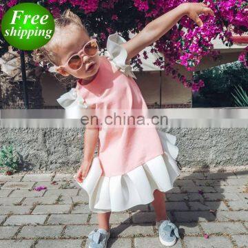 2019 summer fly sleeved girls princess dress pink girls dress girls summer dress