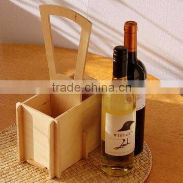 Custom unfinished cheap plywood wine carrier 2 bottles carrier wood wine tote