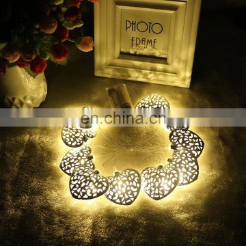 Gold Silver Metal Heart Shape Battery Operated 10 LED Fairy Lights String for Wedding Party Christmas Holiday Decoration