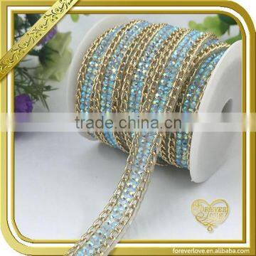 Hot fix resin stones ribbon bridal rhinestone shoulder chain trimming by the yard FHRS-008