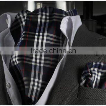 Black White Checked Cravat, Brown scarf, with Pocket Square