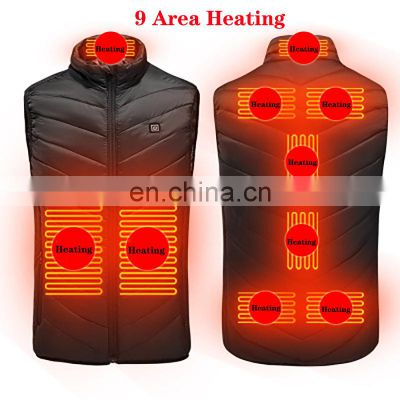 New 9 Places Heated Vest Men Women Usb Jacket Heating Vest Thermal Clothing Hunting Vest Winter BlackS-6XL